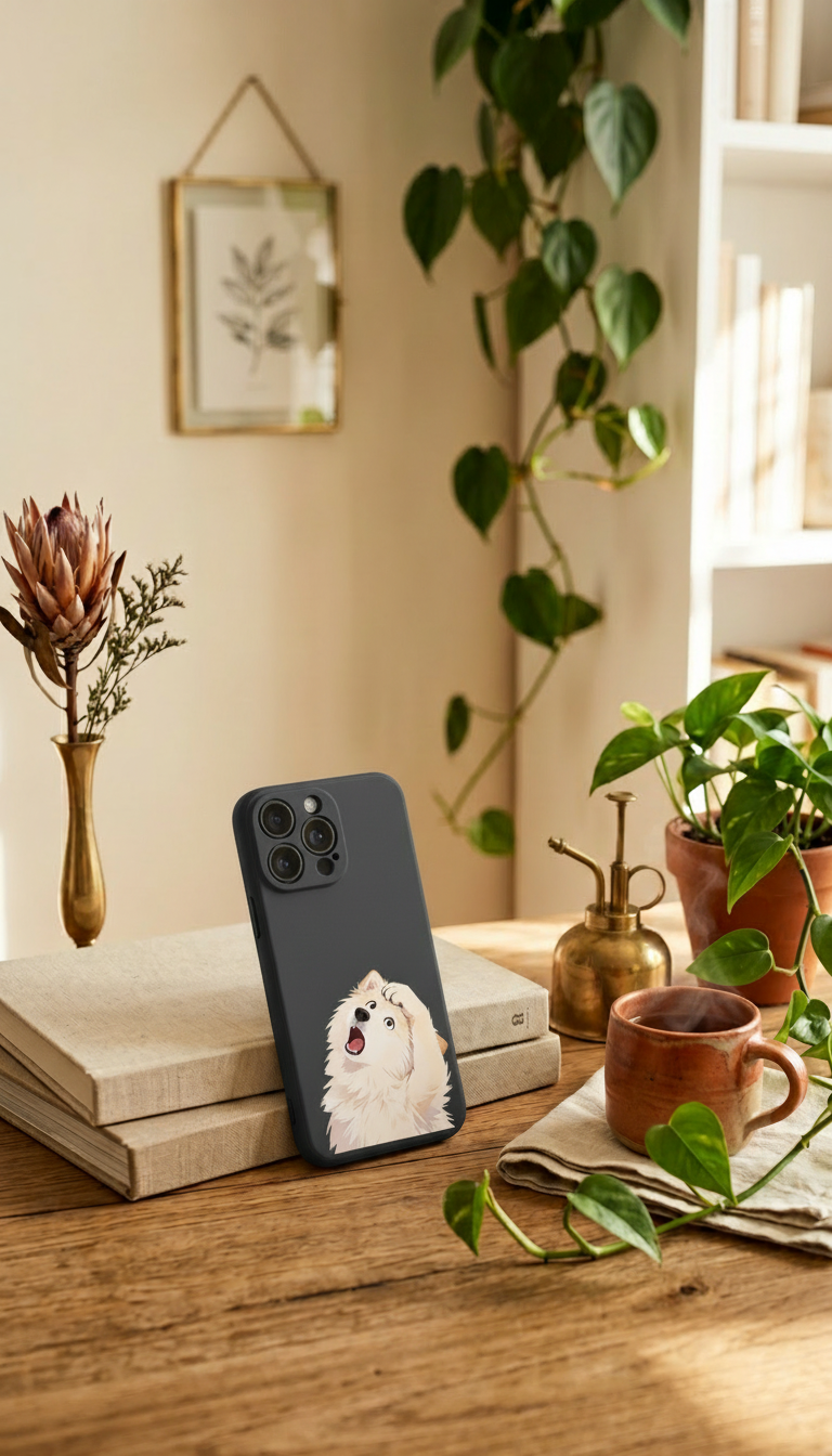 Lucy phone case — on desk
