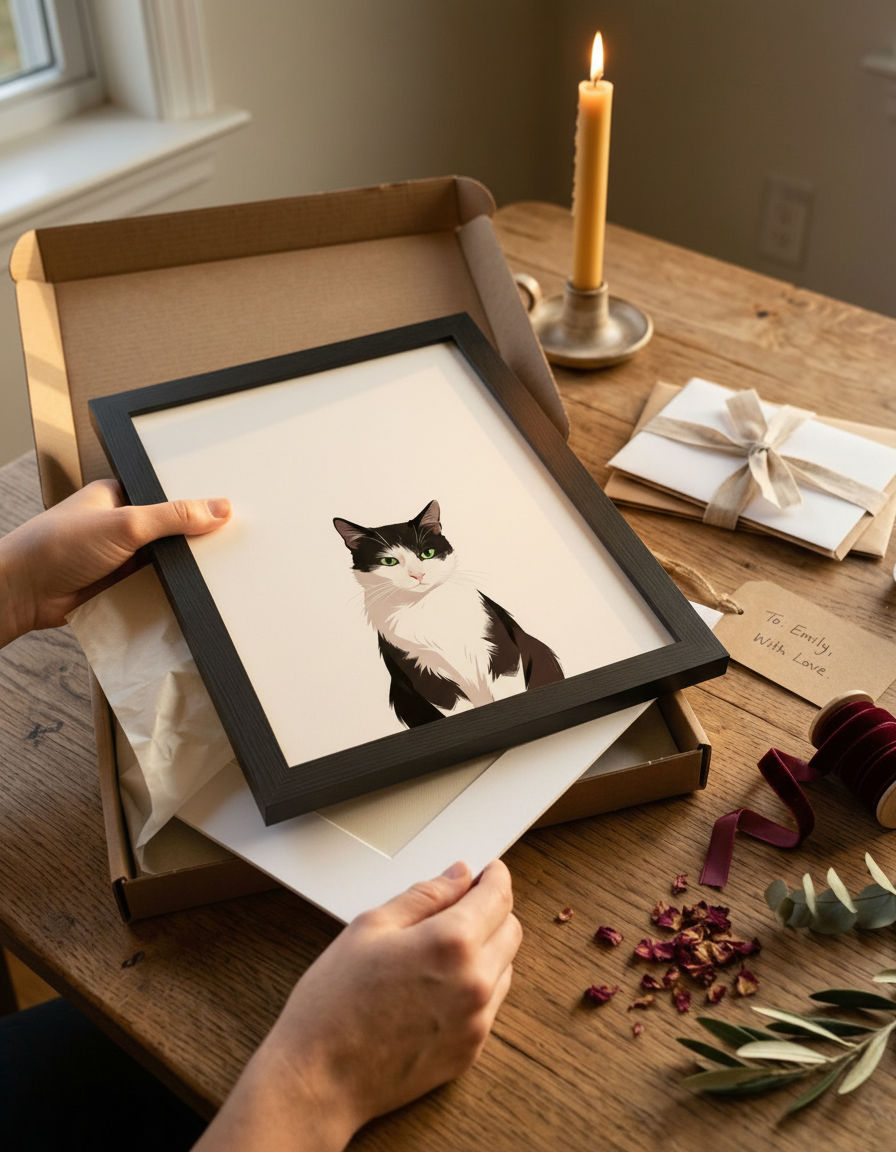 Lucy pet portrait poster — unboxing